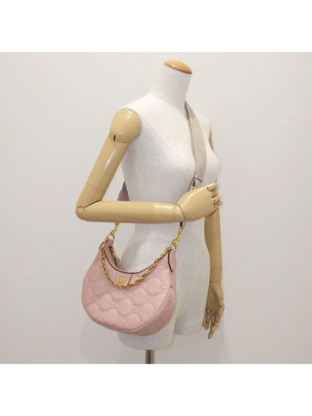 Gucci GG Matelasse Small Shoulder Bag Pink Leather Gold